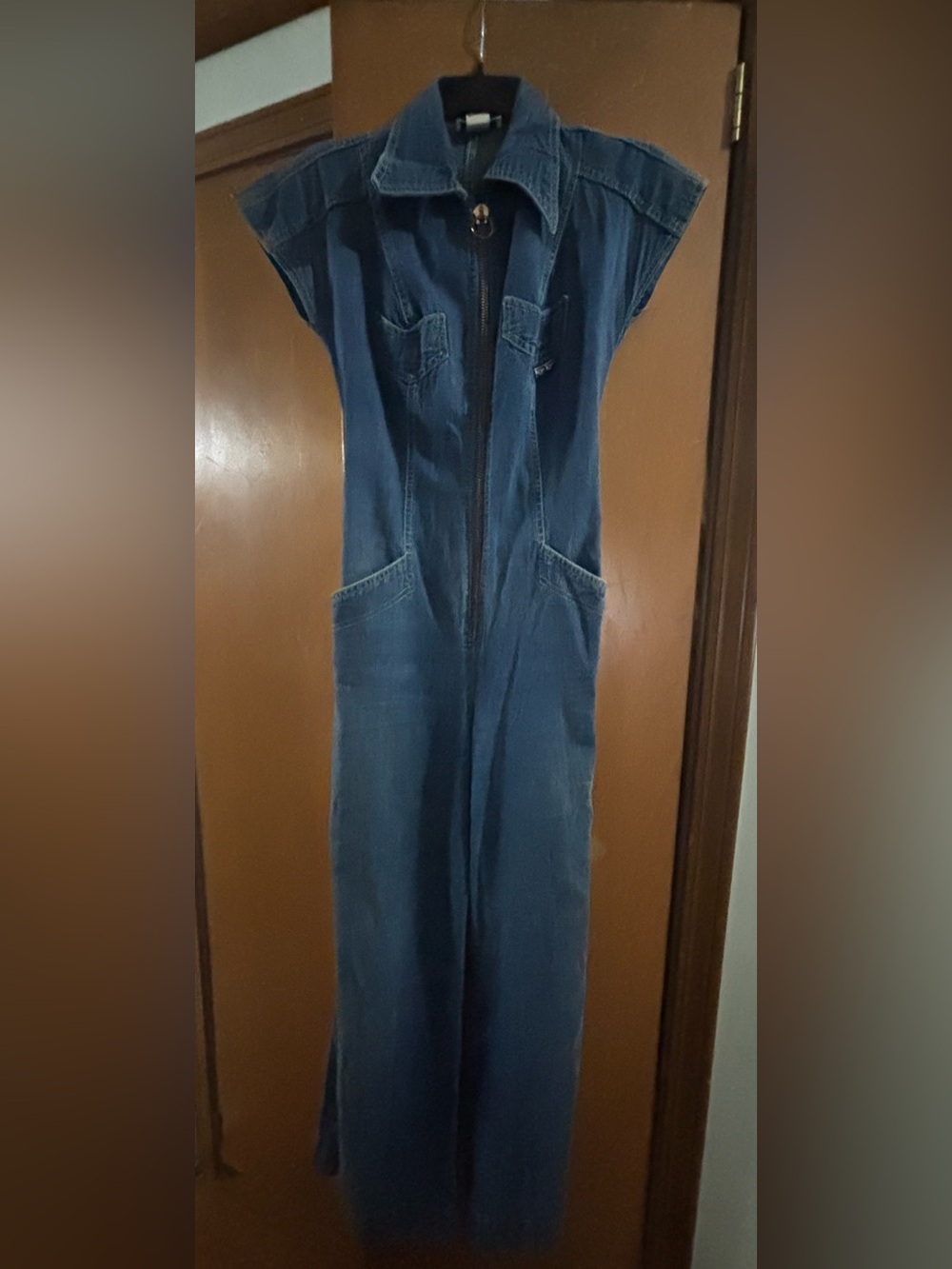 Vintage bon jour Paris Women's Blue Denim  Jumpsuit with Front Zip